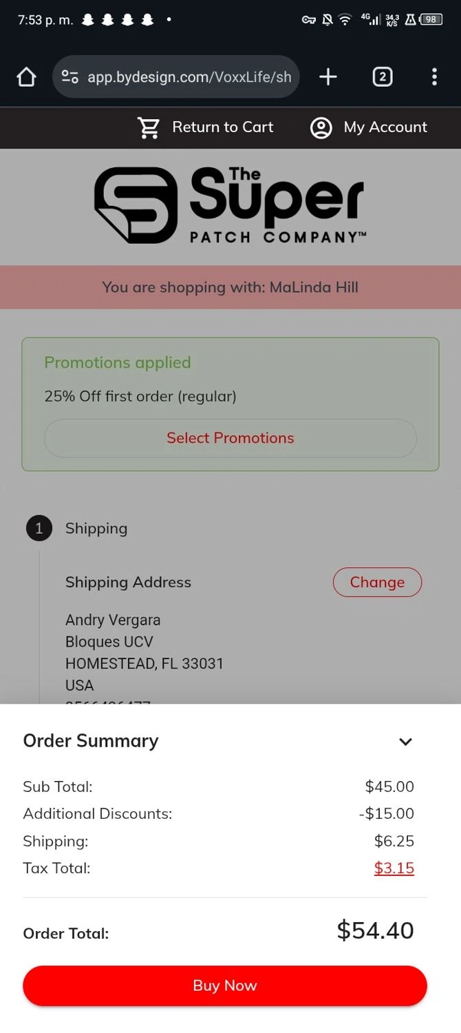The Super Patch Co checkout page showing The Super Patch Co promo code box | Screenshot taken by SimplyCodes community member on Oct 27, 2025