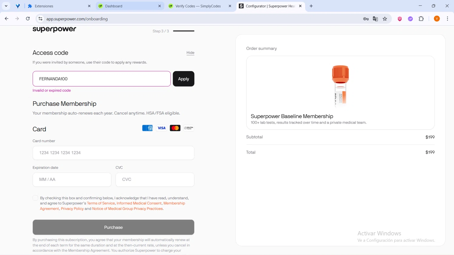 Superpower promo code screenshot showing code FERNANDA100 applied at Superpower checkout page. Uploaded by SimplyCodes community member BrilliantLion4485 on Aug 27, 2025