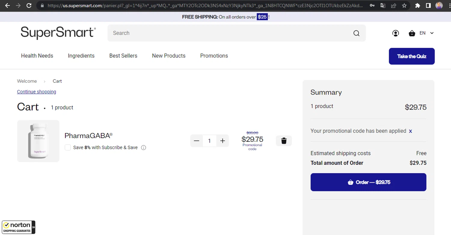 Supersmart US promo code screenshot showing code SAFFRONC applied at Supersmart US checkout page. Uploaded by SimplyCodes community member HUNTER1406 on Jan 6, 2026