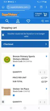 SuperStickers coupon verification screenshot
