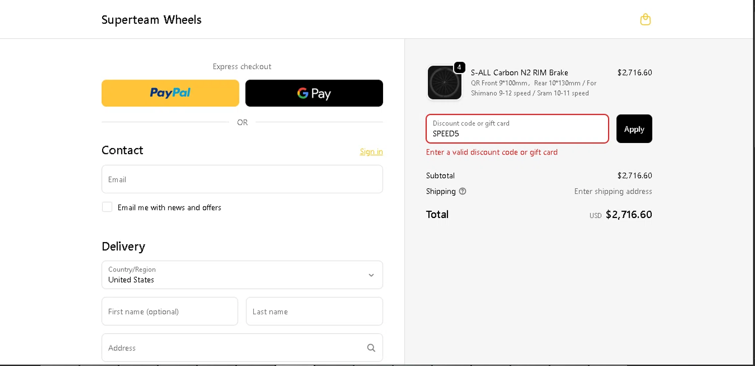 SUPERTEAM discount code screenshot showing code SPEED5 applied at SUPERTEAM checkout page. Uploaded by SimplyCodes community member davisams on Nov 27, 2025