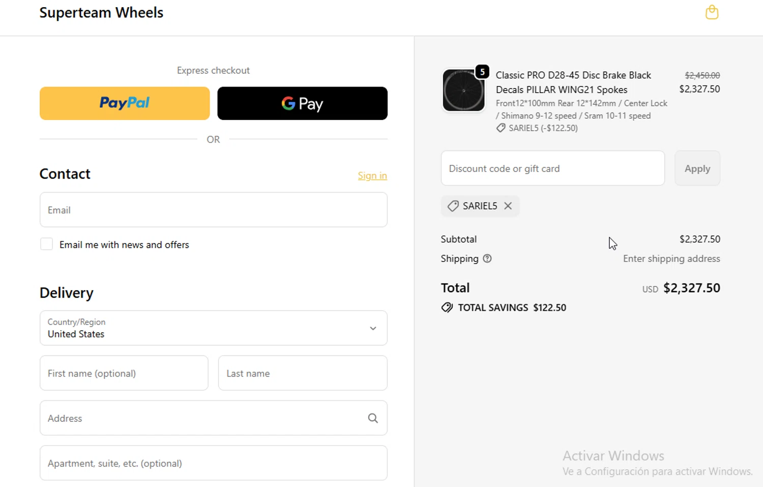 SUPERTEAM discount code screenshot showing code SARIEL5 applied at SUPERTEAM checkout page. Uploaded by SimplyCodes community member WonderW on Oct 31, 2025