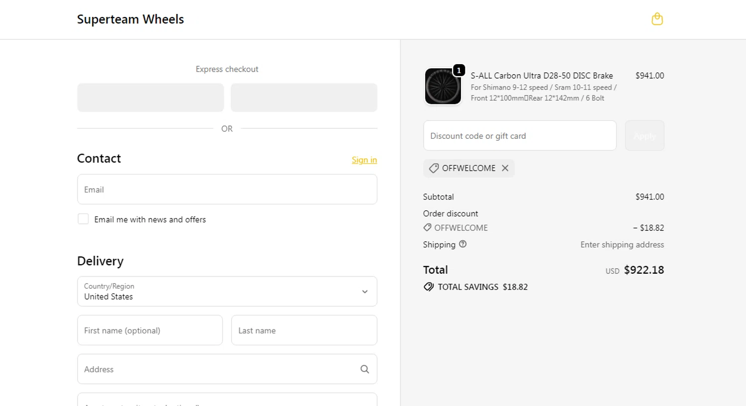 SUPERTEAM discount code screenshot showing code OFFWELCOME applied at SUPERTEAM checkout page. Uploaded by SimplyCodes community member Ronald on Dec 9, 2025