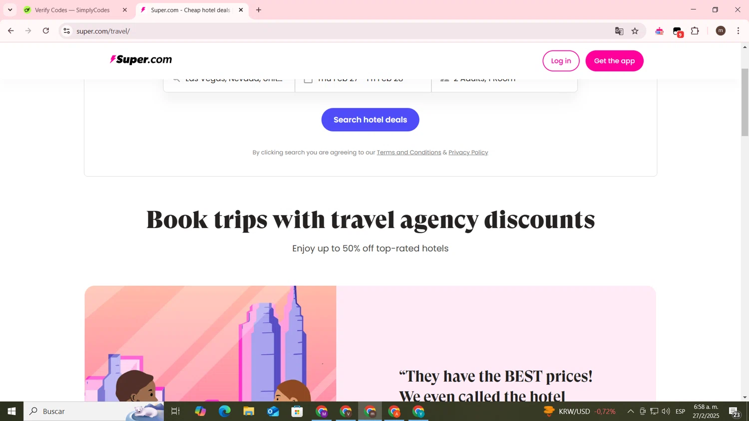 Super Travel promo code screenshot showing code CHYLY applied at Super Travel checkout page. Uploaded by SimplyCodes community member othmanmartinez on Feb 27, 2025