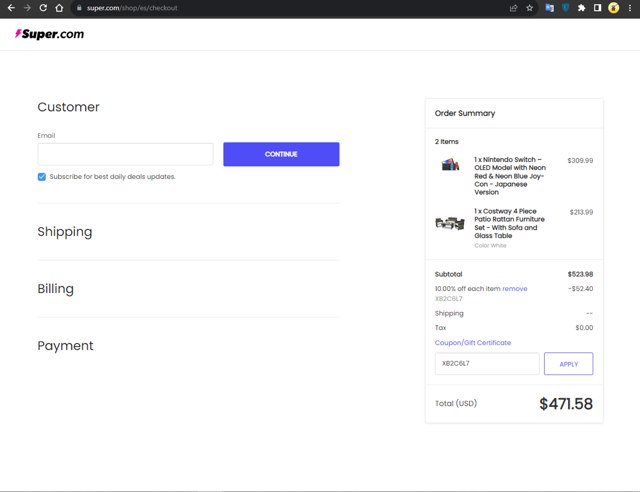 Super Travel checkout page showing Super Travel promo code box | Screenshot taken by SimplyCodes community member on Sep 22, 2023