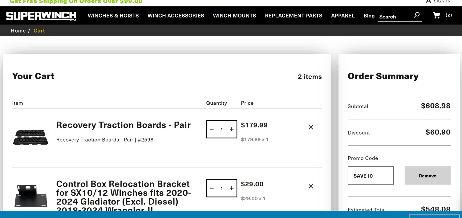 where to use Superwinch promo code box