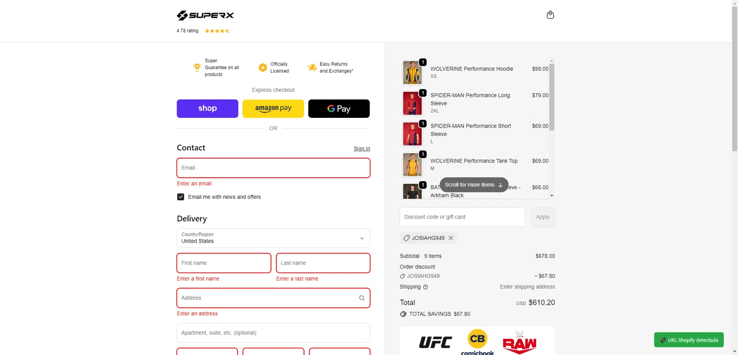 SuperX checkout page showing SuperX discount code box | Screenshot taken by SimplyCodes community member on Feb 20, 2026
