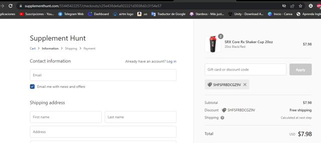 Supplement Hunt checkout page showing Supplement Hunt discount code box | Screenshot taken by SimplyCodes community member on Apr 27, 2022