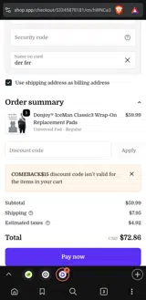 ComeBack$15 coupon verification screenshot