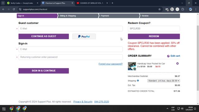 Support Plus checkout page showing Support Plus coupon code box | Screenshot taken by SimplyCodes community member on Sep 3, 2024