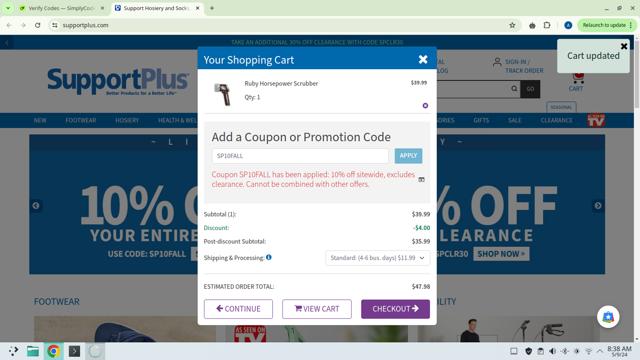 Support Plus checkout page showing Support Plus coupon code box | Screenshot taken by SimplyCodes community member on Sep 5, 2024