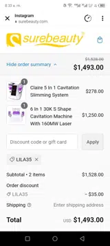 Lila35 coupon verification screenshot