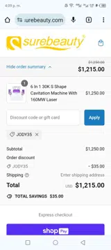 JODY35 coupon verification screenshot