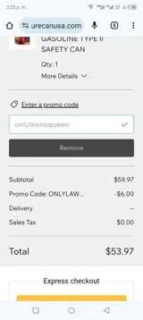 OnlyLawnsQueen coupon verification screenshot