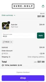 Sure-Golf coupon verification screenshot