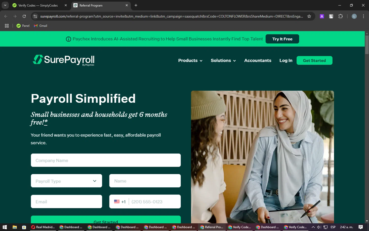 SurePayroll checkout page showing SurePayroll promo code box | Screenshot taken by SimplyCodes community member on Nov 5, 2024