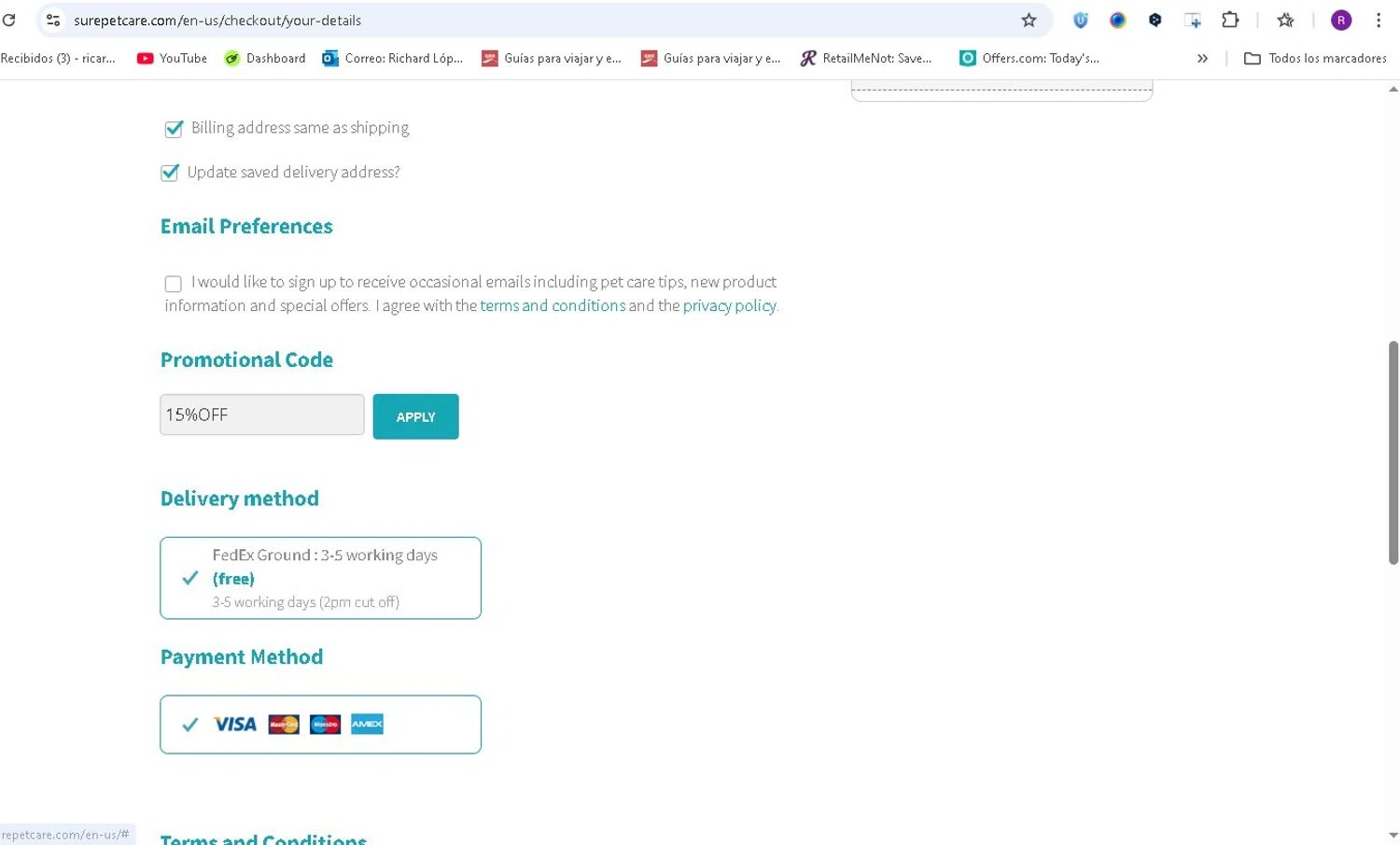 Sure Petcare checkout page showing Sure Petcare promo code box | Screenshot taken by SimplyCodes community member on Aug 5, 2025