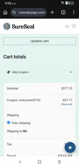 welcomeoff152 coupon verification screenshot