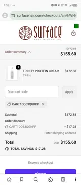 Surface Hair coupon verification screenshot