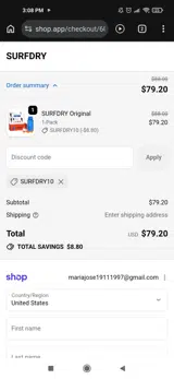 SURFDRY coupon verification screenshot