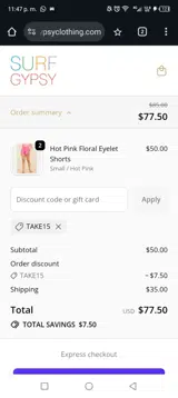 TAKE15 coupon verification screenshot