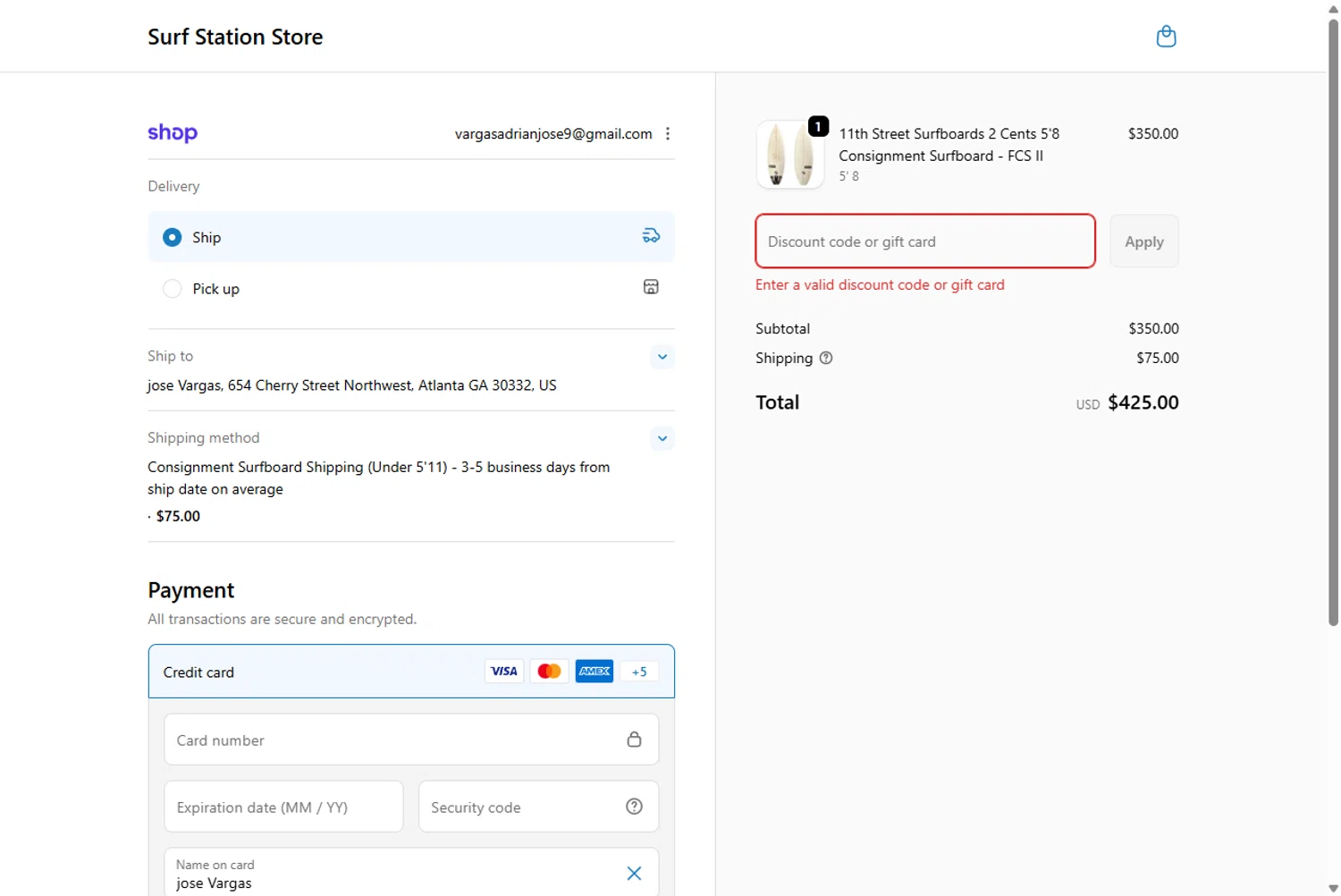 Surf Station promo code screenshot showing code DAY12 applied at Surf Station checkout page. Uploaded by SimplyCodes community member Rossimar on Dec 30, 2025