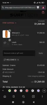 WELCOME10 coupon verification screenshot