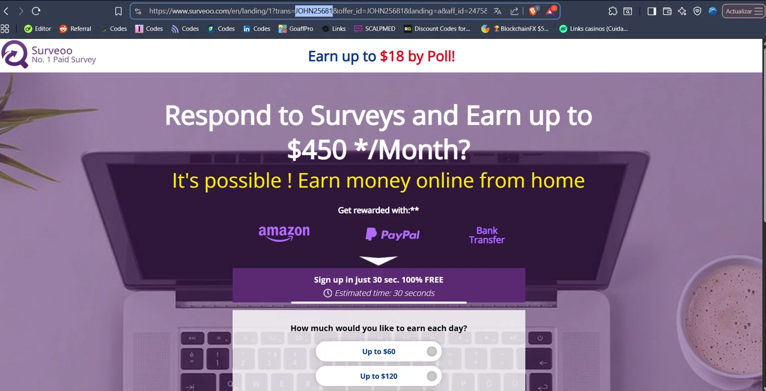Surveoo promo code screenshot showing code JOHN25681 applied at Surveoo checkout page. Uploaded by SimplyCodes community member BabaYaga on Dec 11, 2025
