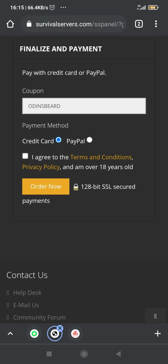 Survival Servers checkout page showing Survival Servers promo code box | Screenshot taken by SimplyCodes community member on Jul 24, 2021