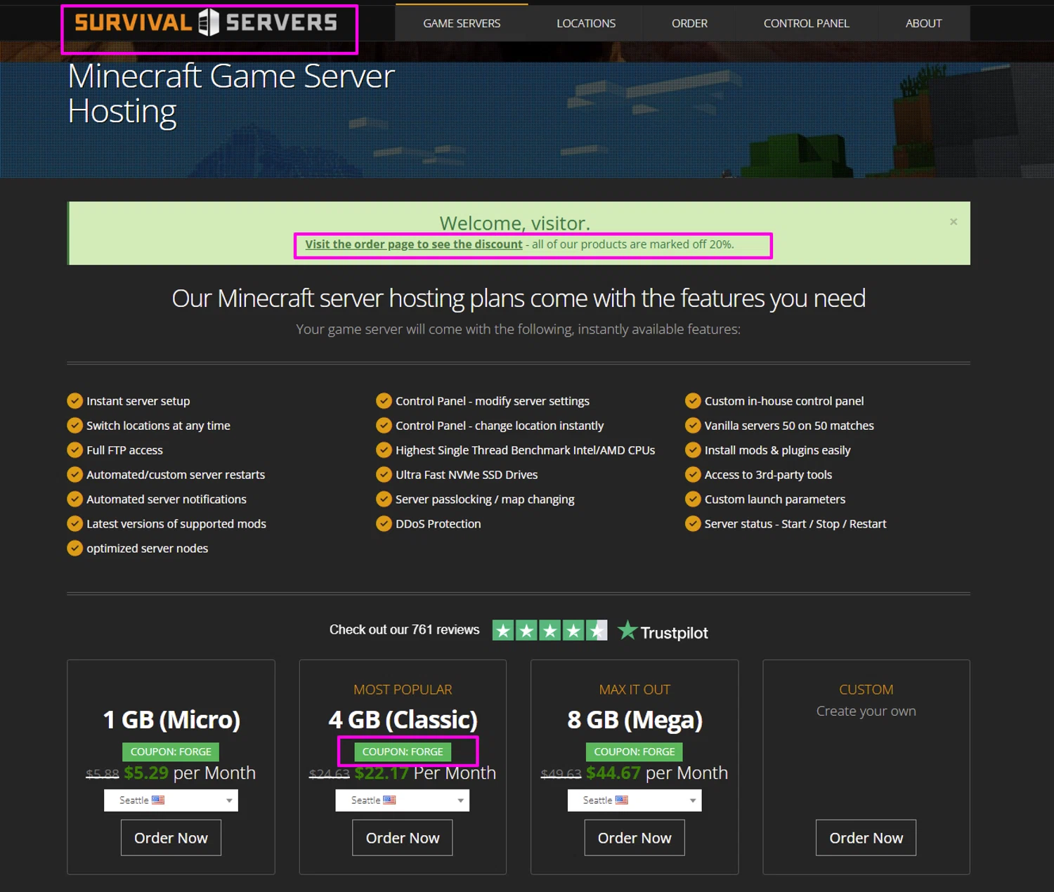 Survival Servers promo code screenshot showing code FORGE applied at Survival Servers checkout page. Uploaded by SimplyCodes community member mrdarcy on Sep 11, 2025