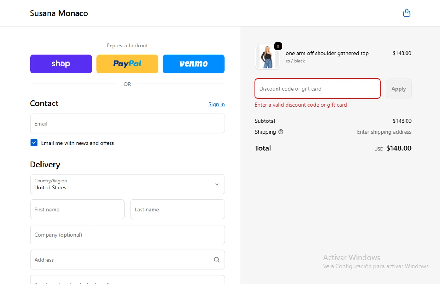 Susana Monaco discount code screenshot showing code sms15 applied at Susana Monaco checkout page. Uploaded by SimplyCodes community member cthaeh on Feb 14, 2026