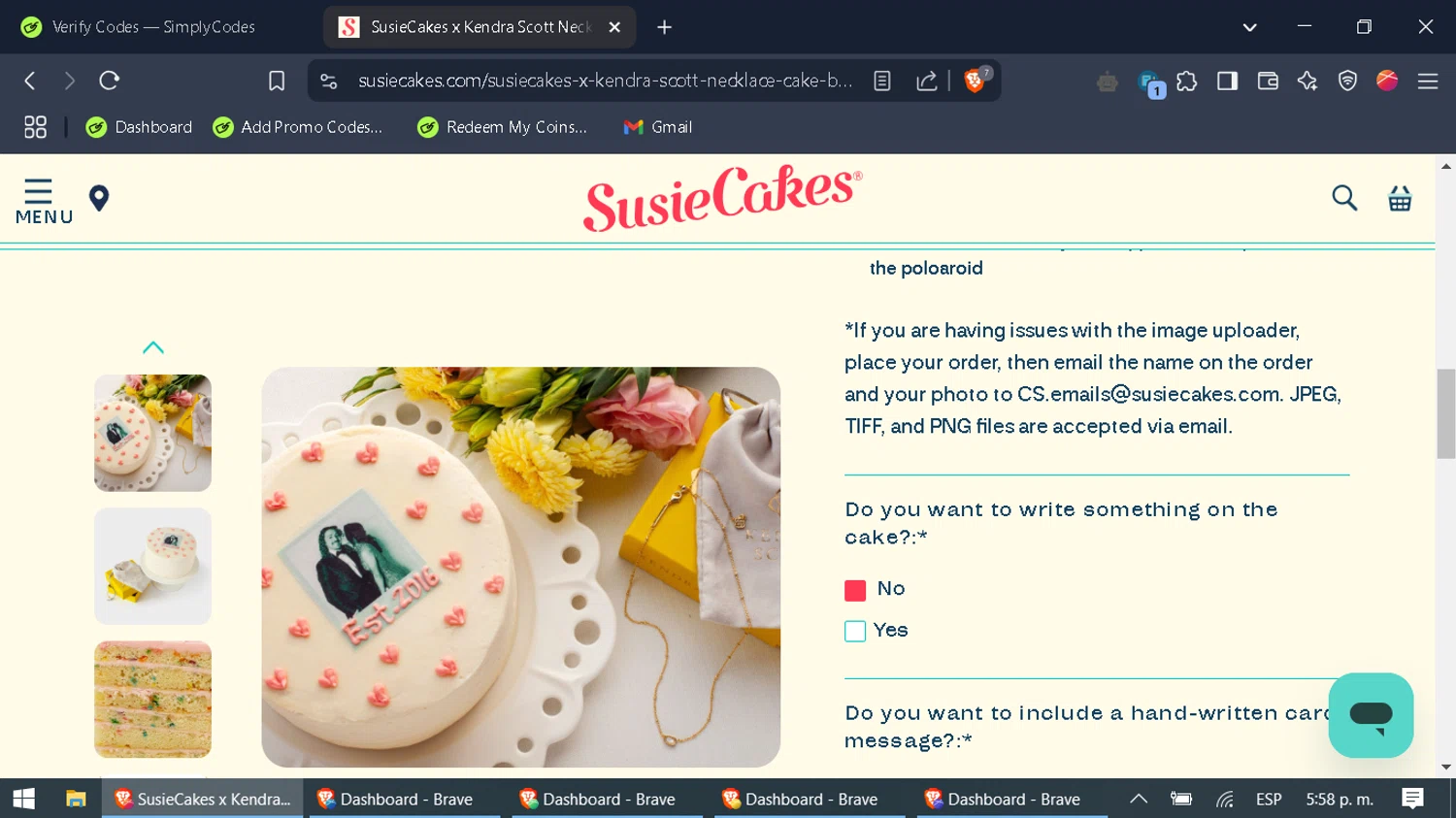 SusieCakes coupon code screenshot showing code CYBER2024 applied at SusieCakes checkout page. Uploaded by SimplyCodes community member WonderFox6469 on Mar 4, 2025