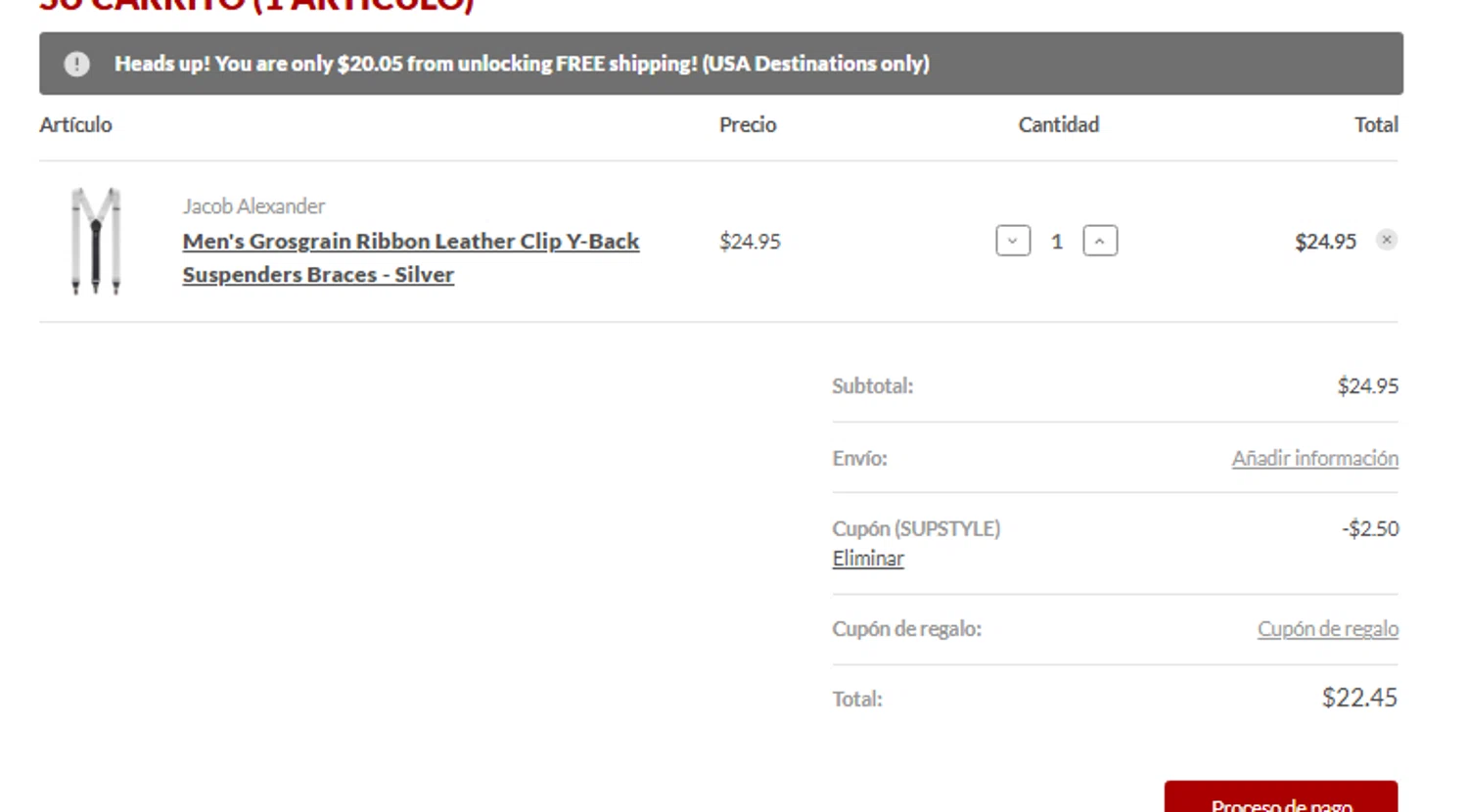 SuspenderStore coupon code screenshot showing code SUPSTYLE applied at SuspenderStore checkout page. Uploaded by SimplyCodes community member CouponLion324 on May 29, 2025