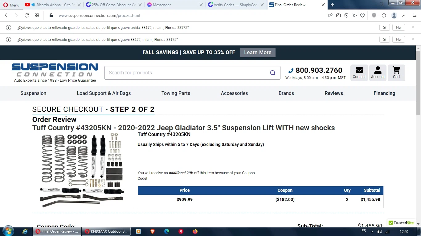 Suspension Connection checkout page showing Suspension Connection promo code box | Screenshot taken by SimplyCodes community member on Oct 18, 2022