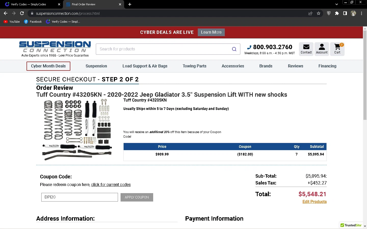 Suspension Connection checkout page showing Suspension Connection promo code box | Screenshot taken by SimplyCodes community member on Nov 16, 2022