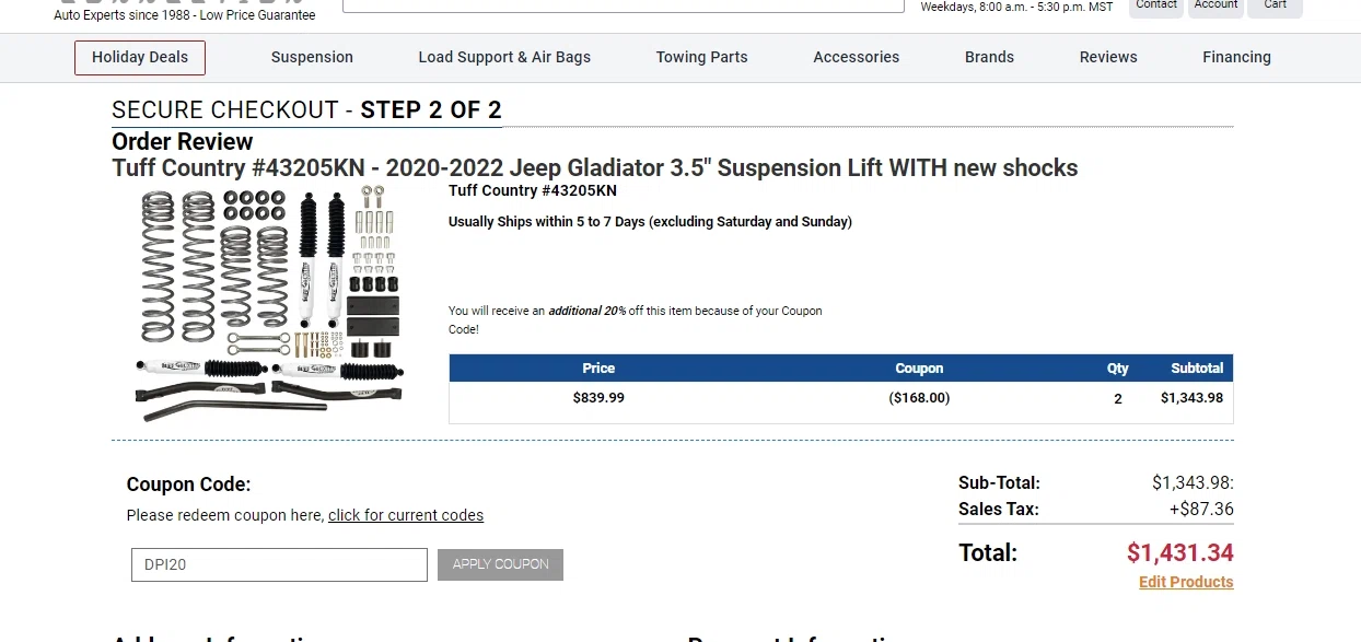 Suspension Connection checkout page showing Suspension Connection promo code box | Screenshot taken by SimplyCodes community member on Dec 15, 2022