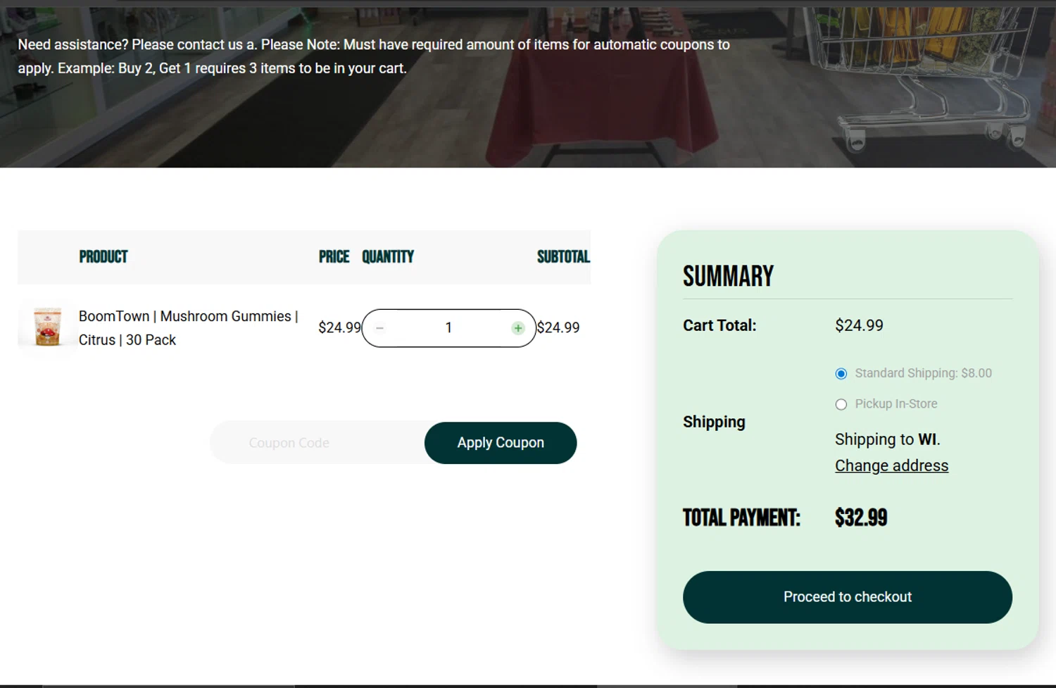 Sutherland CBD promo code screenshot showing code Bogo applied at Sutherland CBD checkout page. Uploaded by SimplyCodes community member codetester on Aug 12, 2025