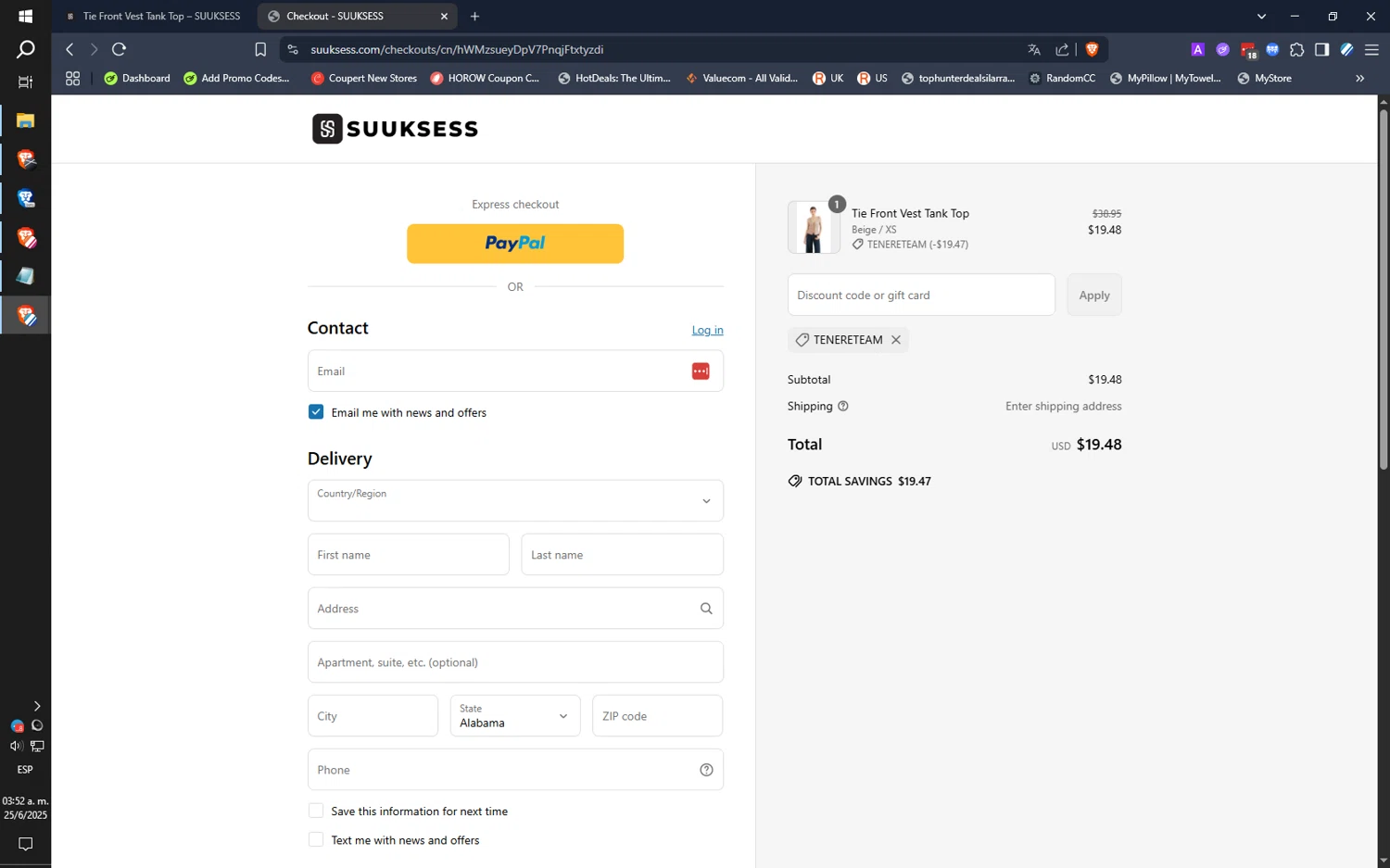 Suuksess discount code screenshot showing code TENERETEAM applied at Suuksess checkout page. Uploaded by SimplyCodes community member IronMind4607 on Jun 25, 2025
