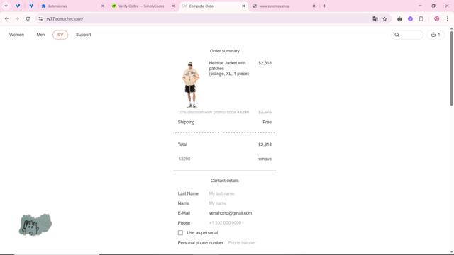 Sv77 checkout page showing Sv77 promo code box | Screenshot taken by SimplyCodes community member on May 24, 2025