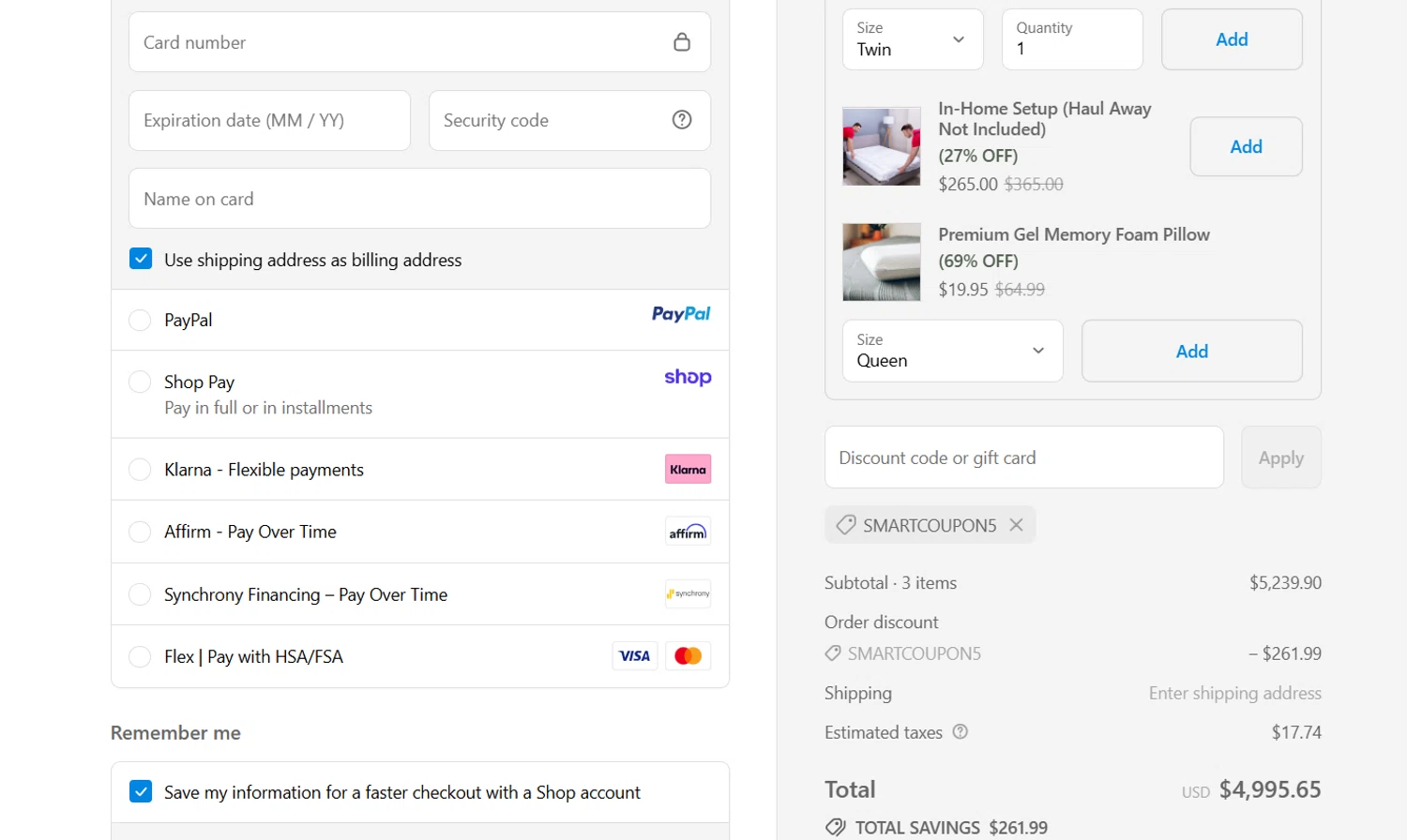Sven and Son discount code screenshot showing code SMARTCOUPON5 applied at Sven and Son checkout page. Uploaded by SimplyCodes community member jade5416625024720 on Sep 17, 2025