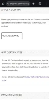 OUTANDABOUT30 coupon verification screenshot