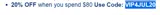 VIP4JUL20 coupon verification screenshot