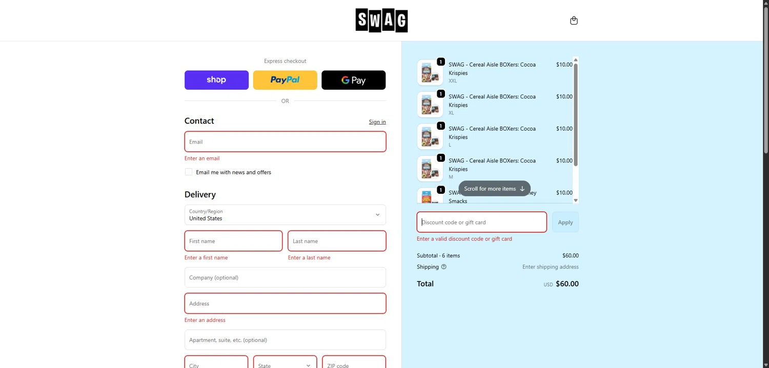 SWAG Boxers discount code screenshot showing code WELCOME15 applied at SWAG Boxers checkout page. Uploaded by SimplyCodes community member VoucherVirtuoso5207 on Oct 27, 2025