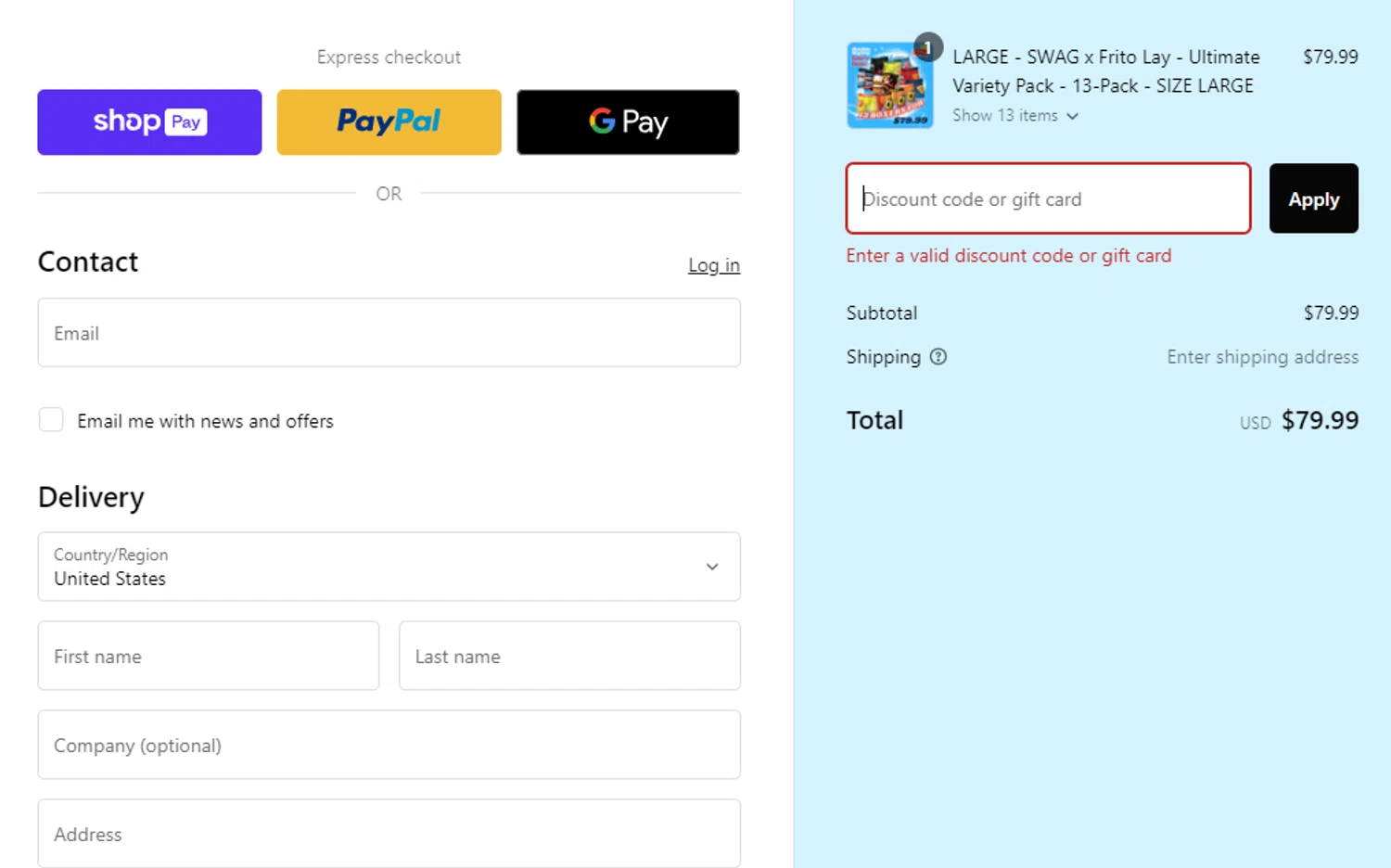 SWAG Boxers discount code screenshot showing code BAKER13 applied at SWAG Boxers checkout page. Uploaded by SimplyCodes community member isjavierp on Jan 11, 2025