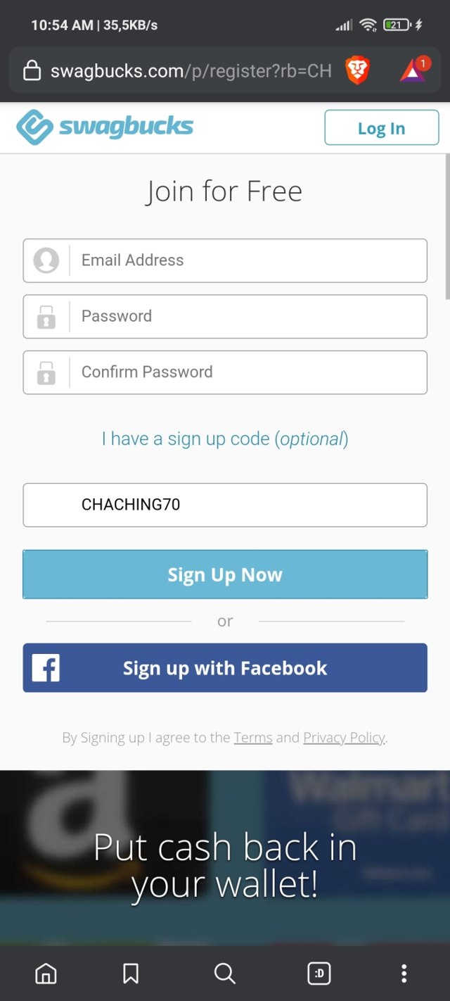 Swagbucks checkout page showing Swagbucks promo code box | Screenshot taken by SimplyCodes community member on Aug 7, 2021