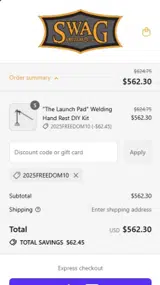 Swag Off Road coupon verification screenshot