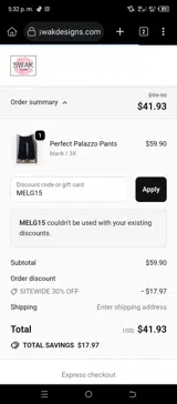 MELG15 coupon verification screenshot