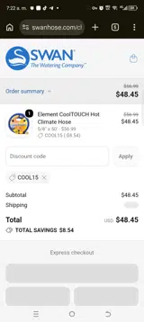 Swan Hose coupon verification screenshot