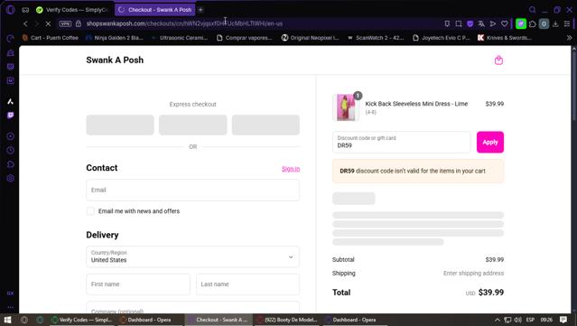 Swank A Posh checkout page showing Swank A Posh discount code box | Screenshot taken by SimplyCodes community member on Sep 13, 2025