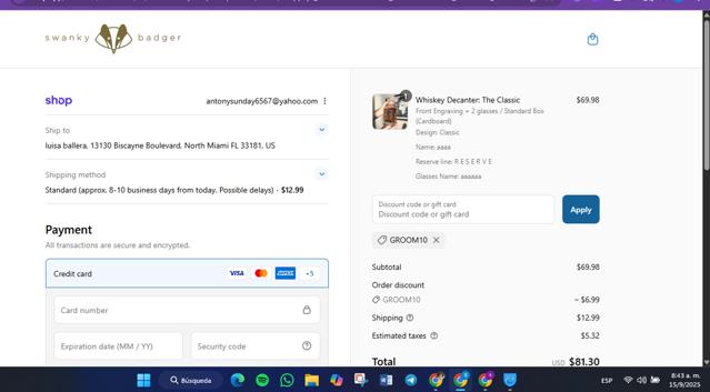 Swanky Badger checkout page showing Swanky Badger discount code box | Screenshot taken by SimplyCodes community member on Sep 15, 2025